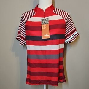 Novara Red and White Striped Zipper Cycling Jersey Athletic